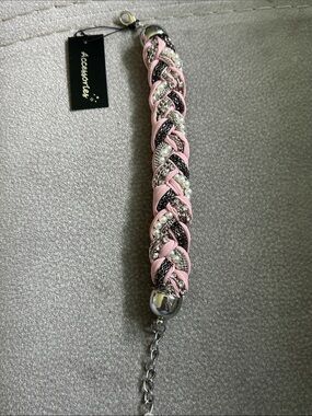Accessorize Pink Braided Pearl & Crystal Strap